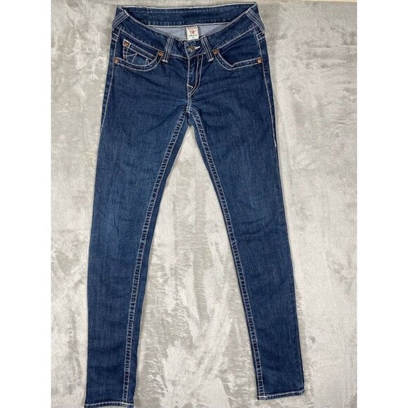 True Religion Women’s Jeans Size 30 Made in USA Low-Rise Skinny Dark Wash Denim - Picture 1 of 13
